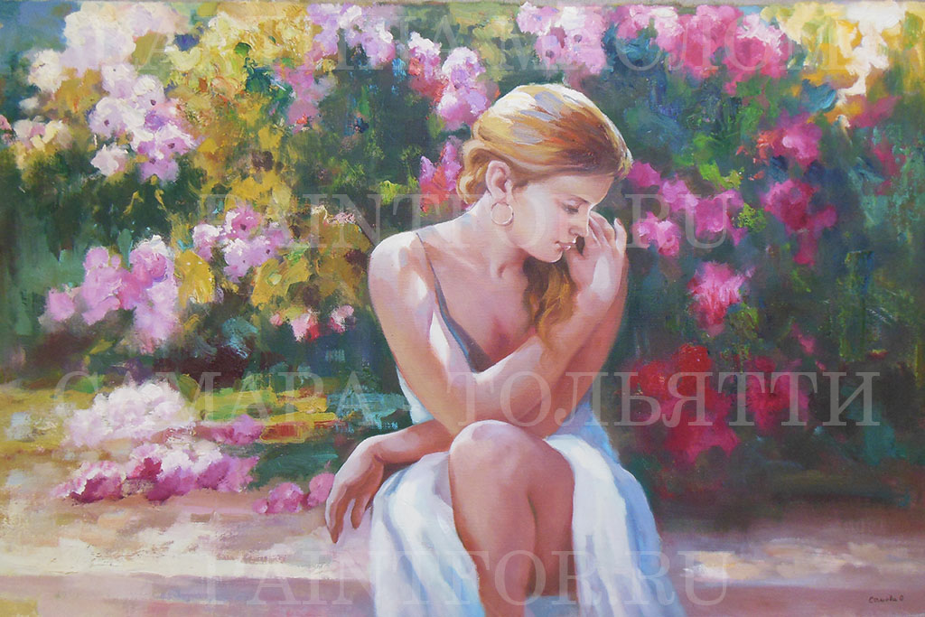 Картина маслом Девушка и цветы 60х90